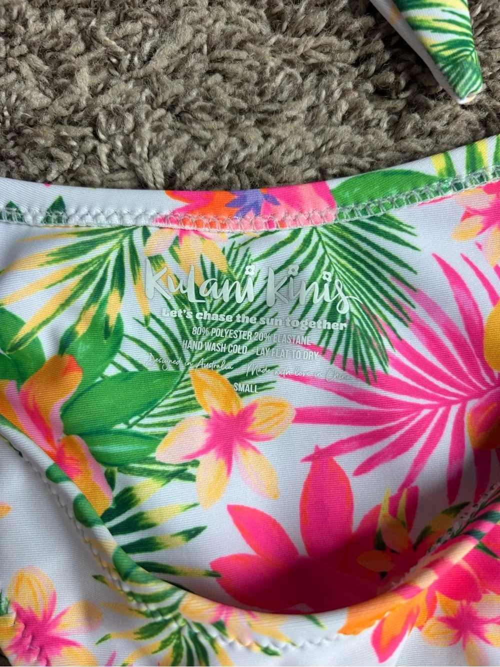Kulani Kinis White Tropical Floral Bikini with Pink & Green Accents